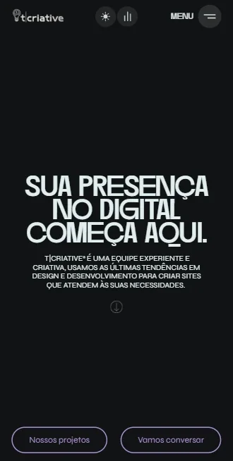 Versão mobile do site institucional da TCRIATIVE