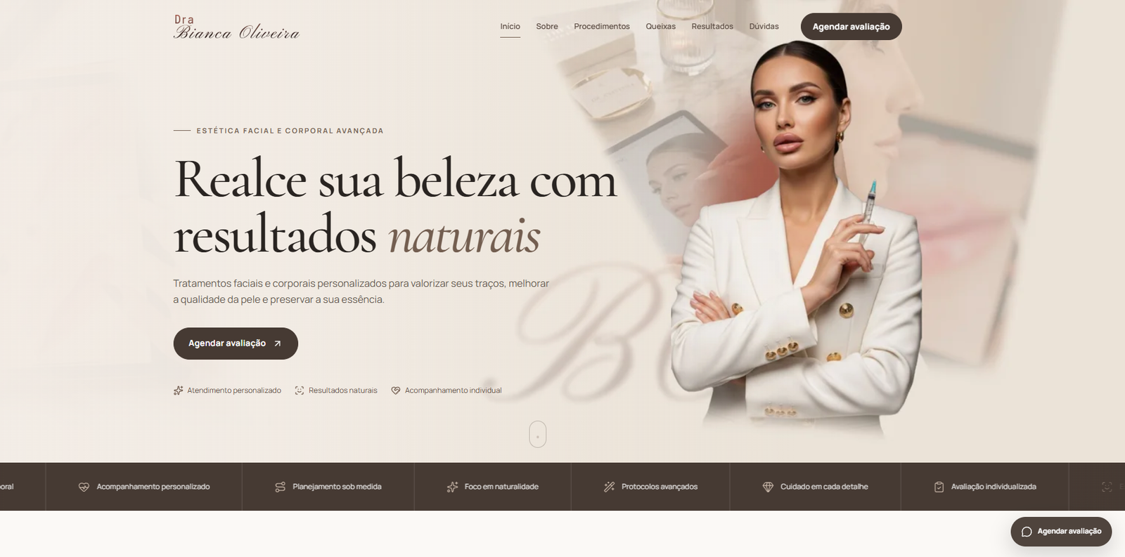 Página principal do projeto Clínica de estética